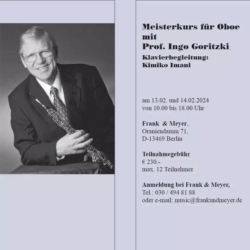Meisterkurs Oboe mit Prof. Ingo Goritzki