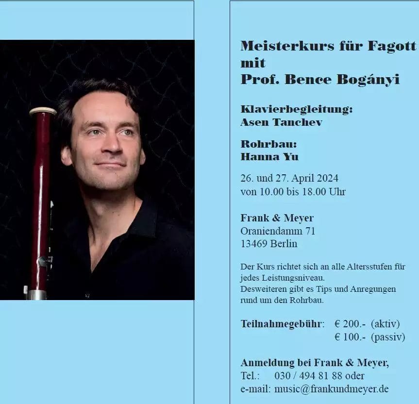 Meisterkurs Fagott mit Prof. Bence Bogányi