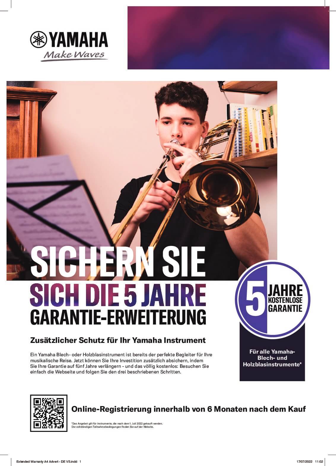 5 Jahre Garantie auf Yamaha Instrumente