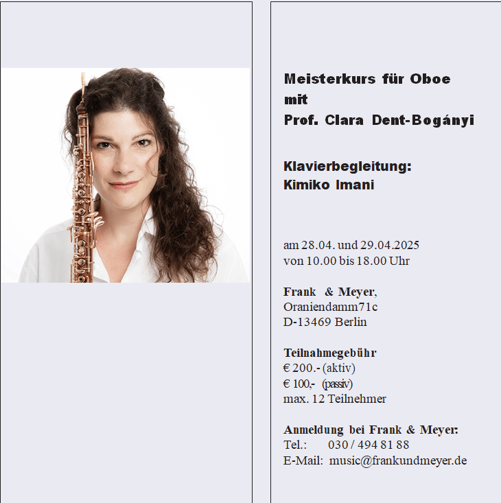 Meisterkurs Oboe mit Prof Clara Dent-Bogányi