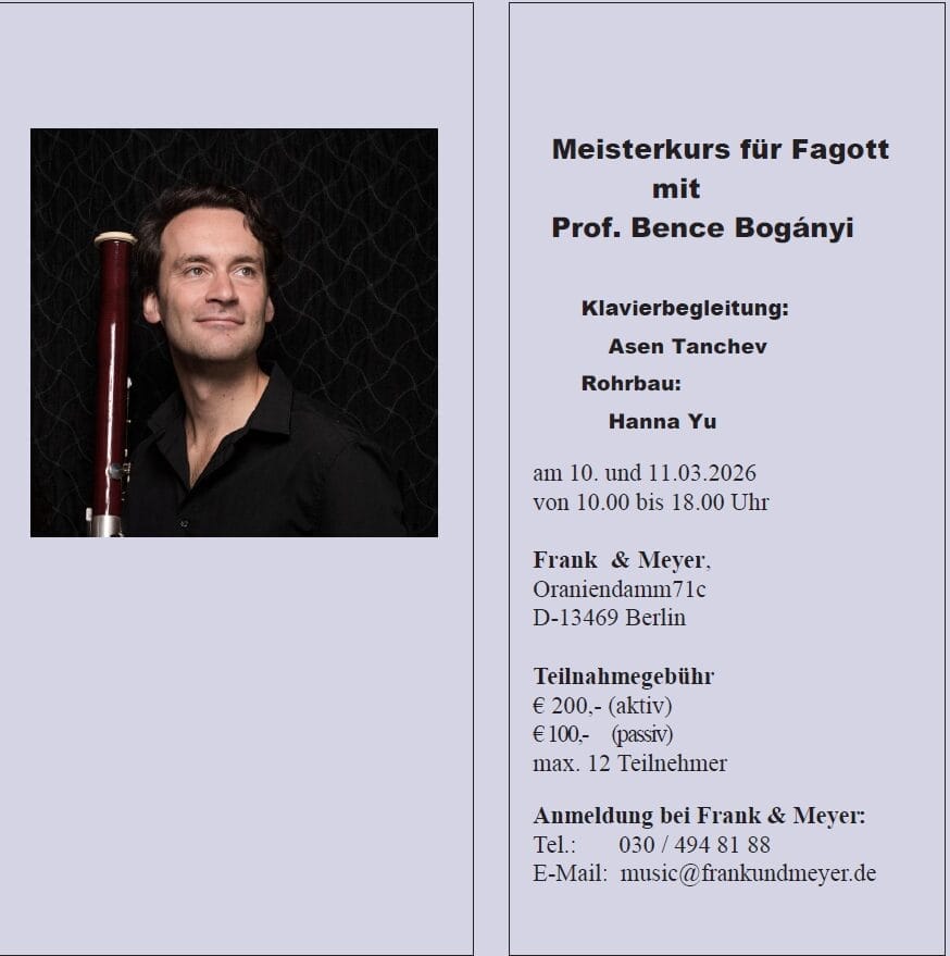 Meisterkurs Fagott mit Prof. Bence Bog&agrave;nyi